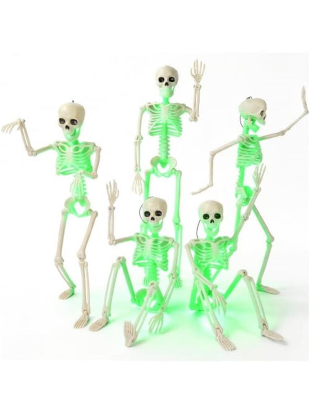 16" Light Up Skeleton Halloween Decorations,5 Pack Posable Full Body Skeleton